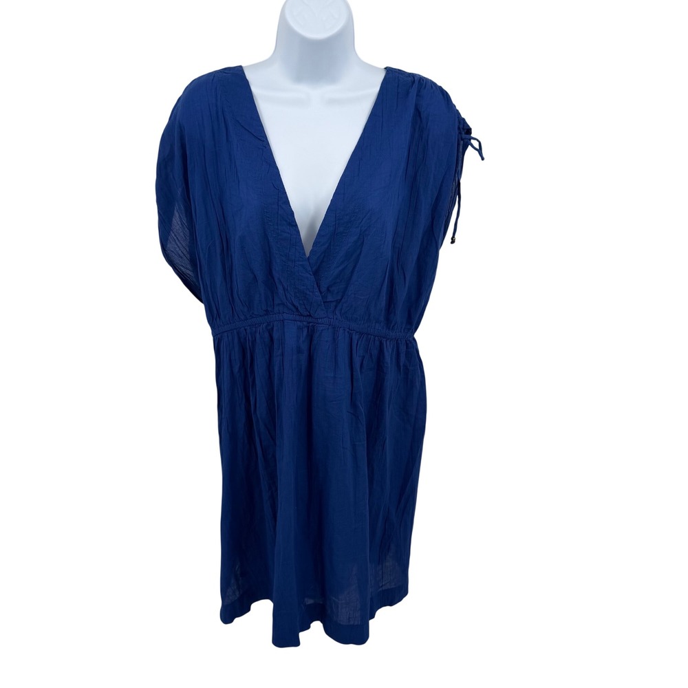 Lauren Ralph Lauren Womens 2X Cover Up Dress Blue Cotton Gauze V-Neck Swim - Picture 2 of 8
